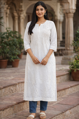 Aafreen- Chanderi cotton White Chikankari Kurta