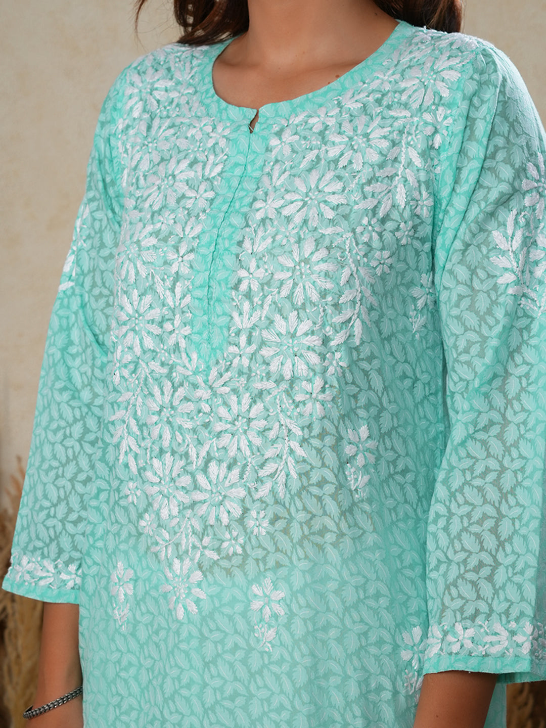 Jugni Mul Cotton Printed Straight Kurti-Cool Green