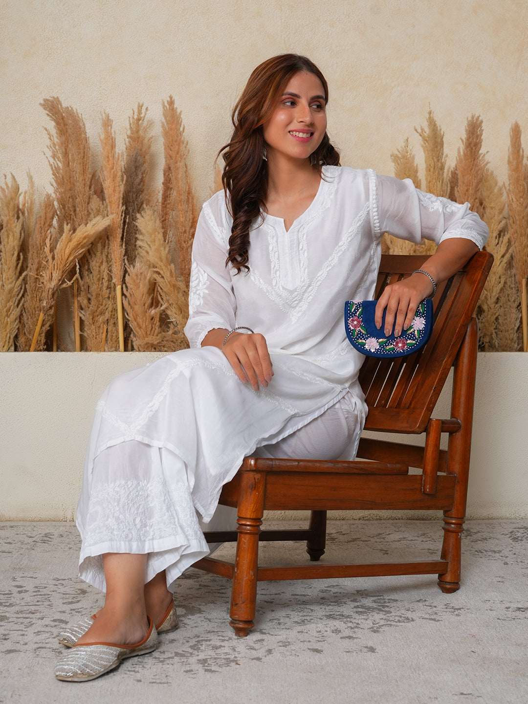 Your Highness: White Luxurious Chikankari Premium Muslin Straight Kurti