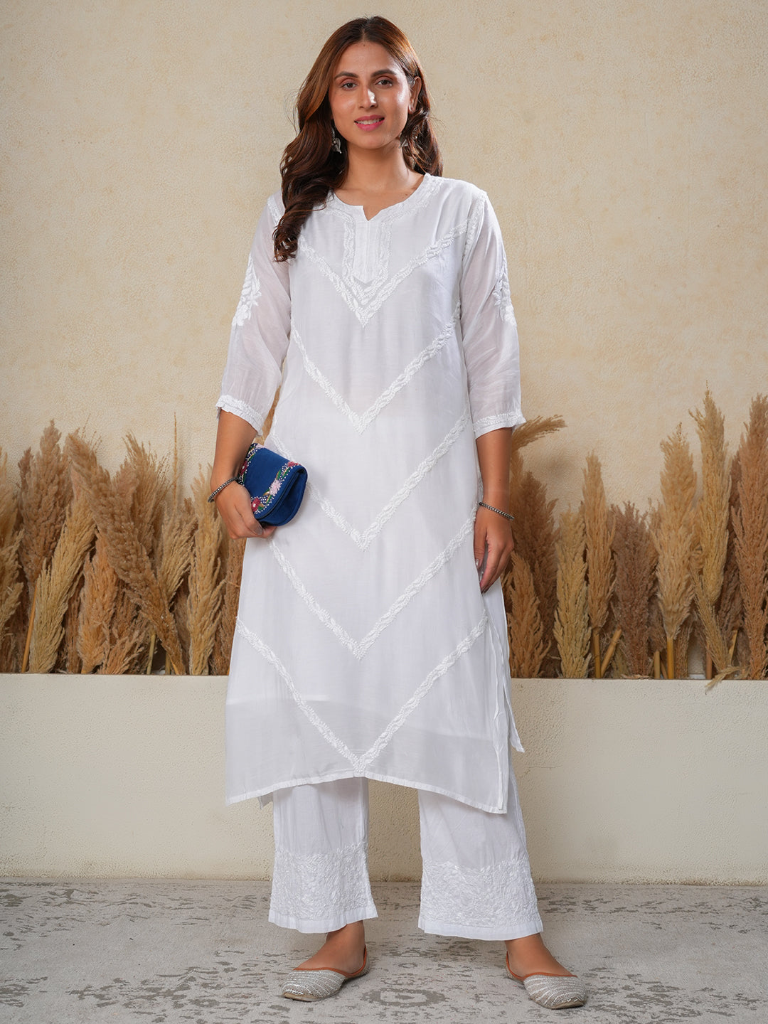 Your Highness: White Luxurious Chikankari Premium Muslin Straight Kurti