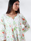 Rozana: Pure Mul Chikankari dress with captivating floral print red flowers