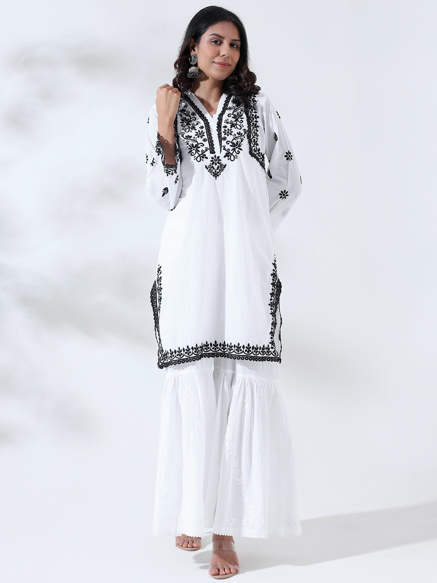 Noor: Premium Pure cotton white and black short chikankari kurti- Pre booking available for sold out sizes on whatsapp.