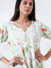 Rozana: Pure Mul Chikankari dress with captivating floral print red flowers