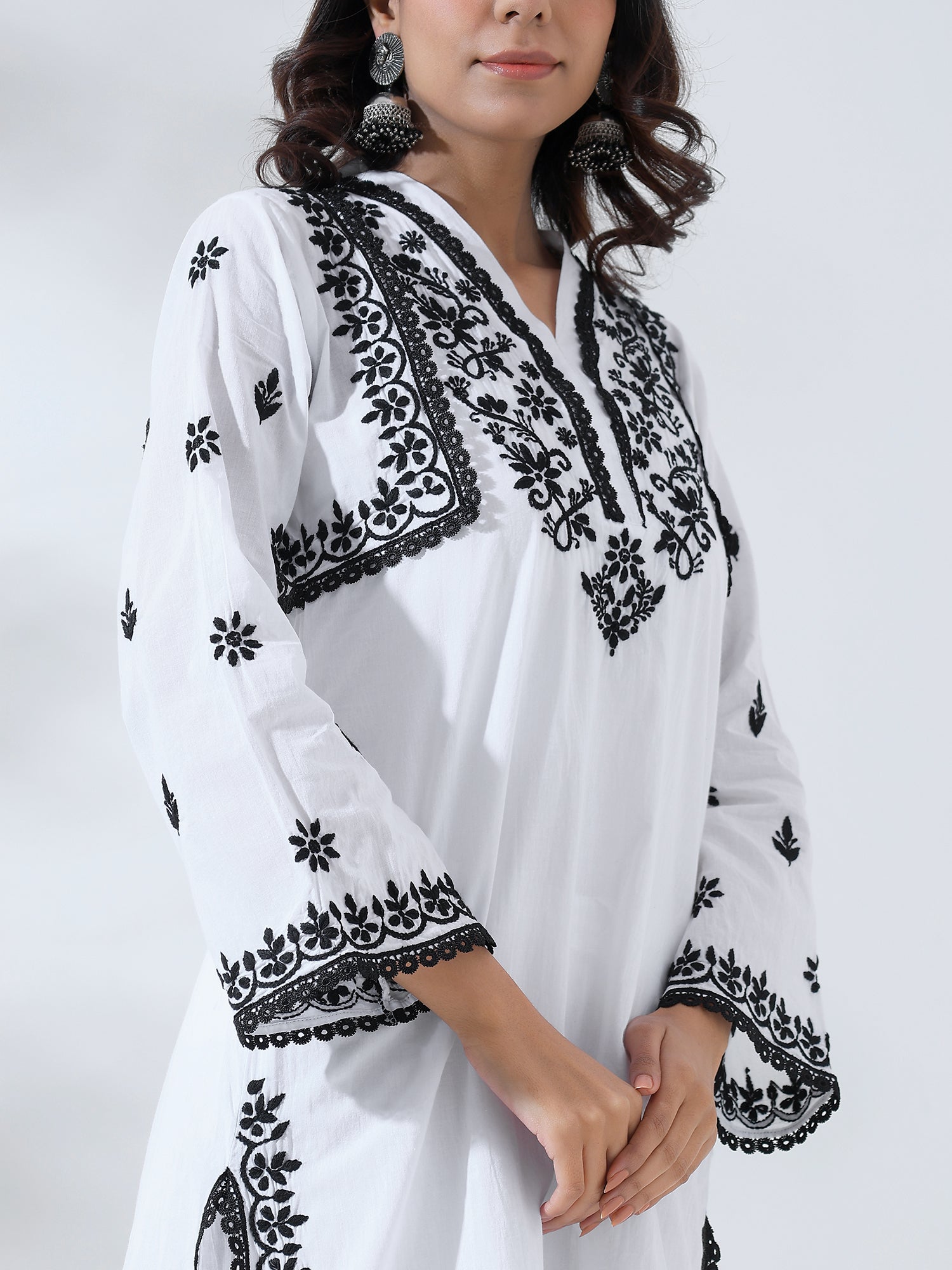 Noor: Premium Pure cotton white and black short chikankari kurti- Pre booking available for sold out sizes on whatsapp.