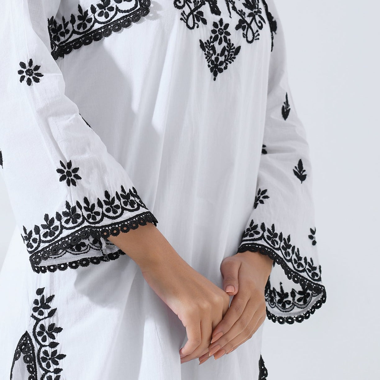 Noor: Premium Pure cotton white and black short chikankari kurti- Pre booking available for sold out sizes on whatsapp.