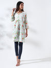 Rozana: Pure Mul Chikankari dress with captivating floral print red flowers