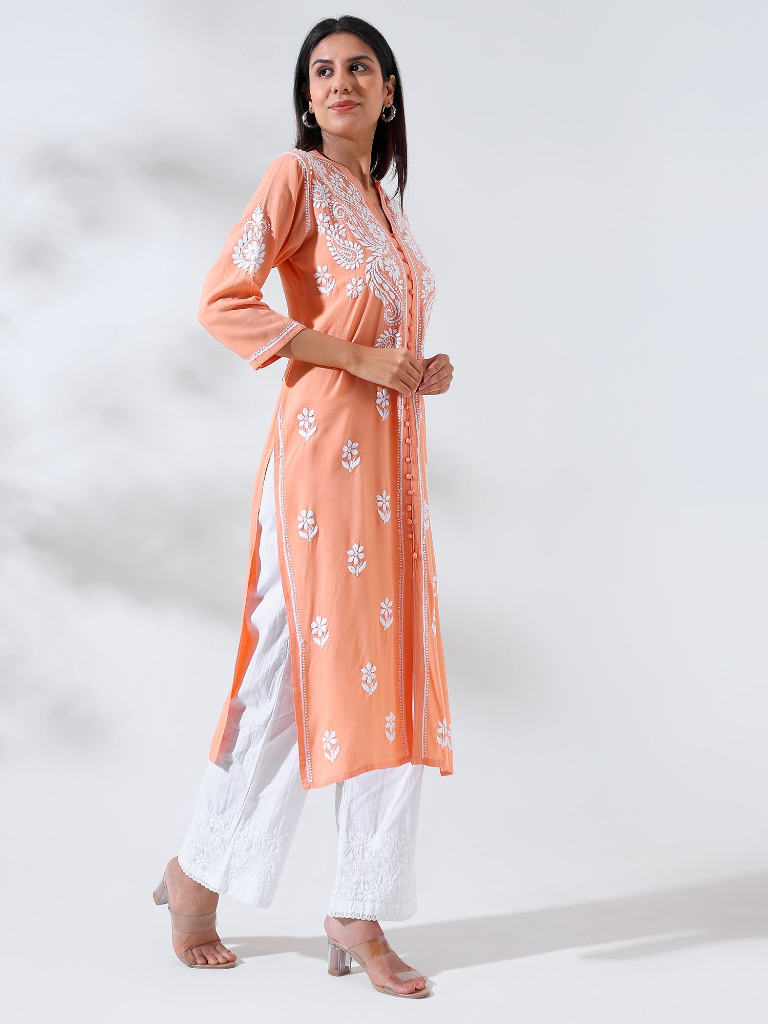 Olivia : Modal Chikankari Kurta with Mandarin Collar