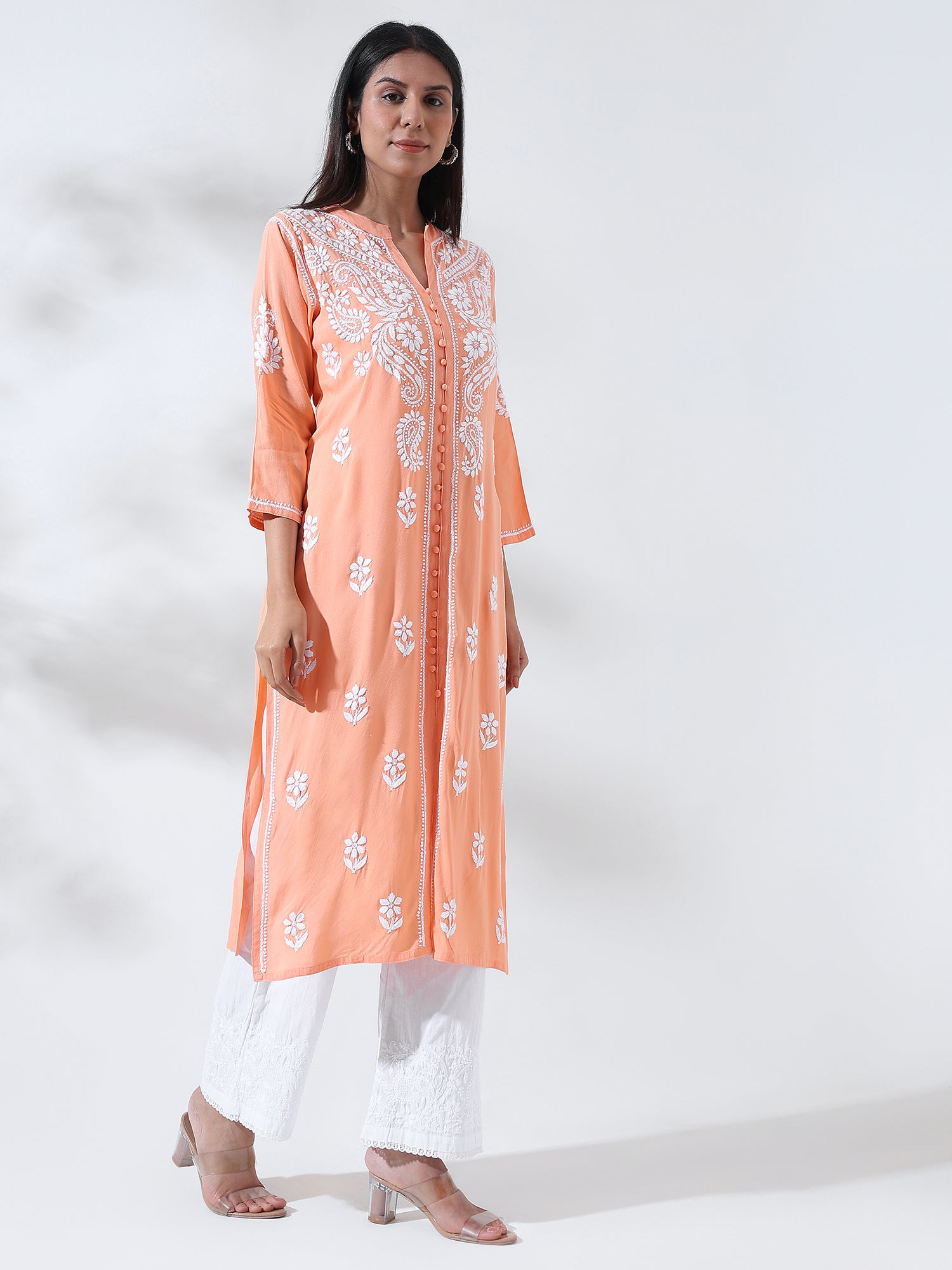 Olivia : Modal Chikankari Kurta with Mandarin Collar