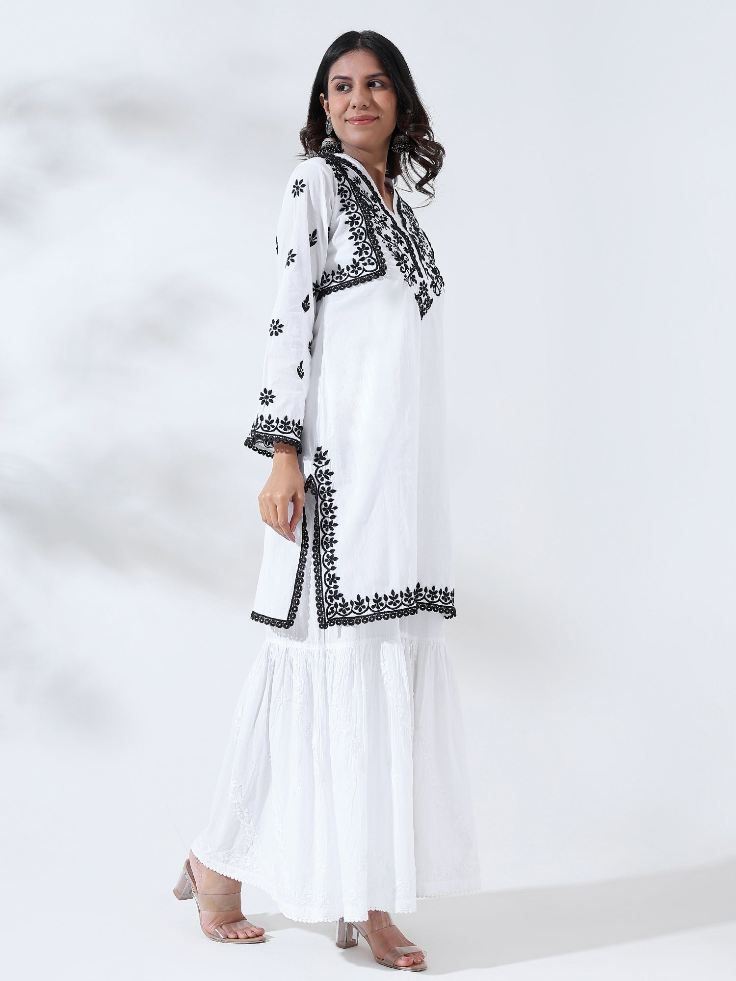 Noor: Premium Pure cotton white and black short chikankari kurti- Pre booking available for sold out sizes on whatsapp.