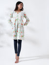 Rozana: Pure Mul Chikankari dress with captivating floral print red flowers