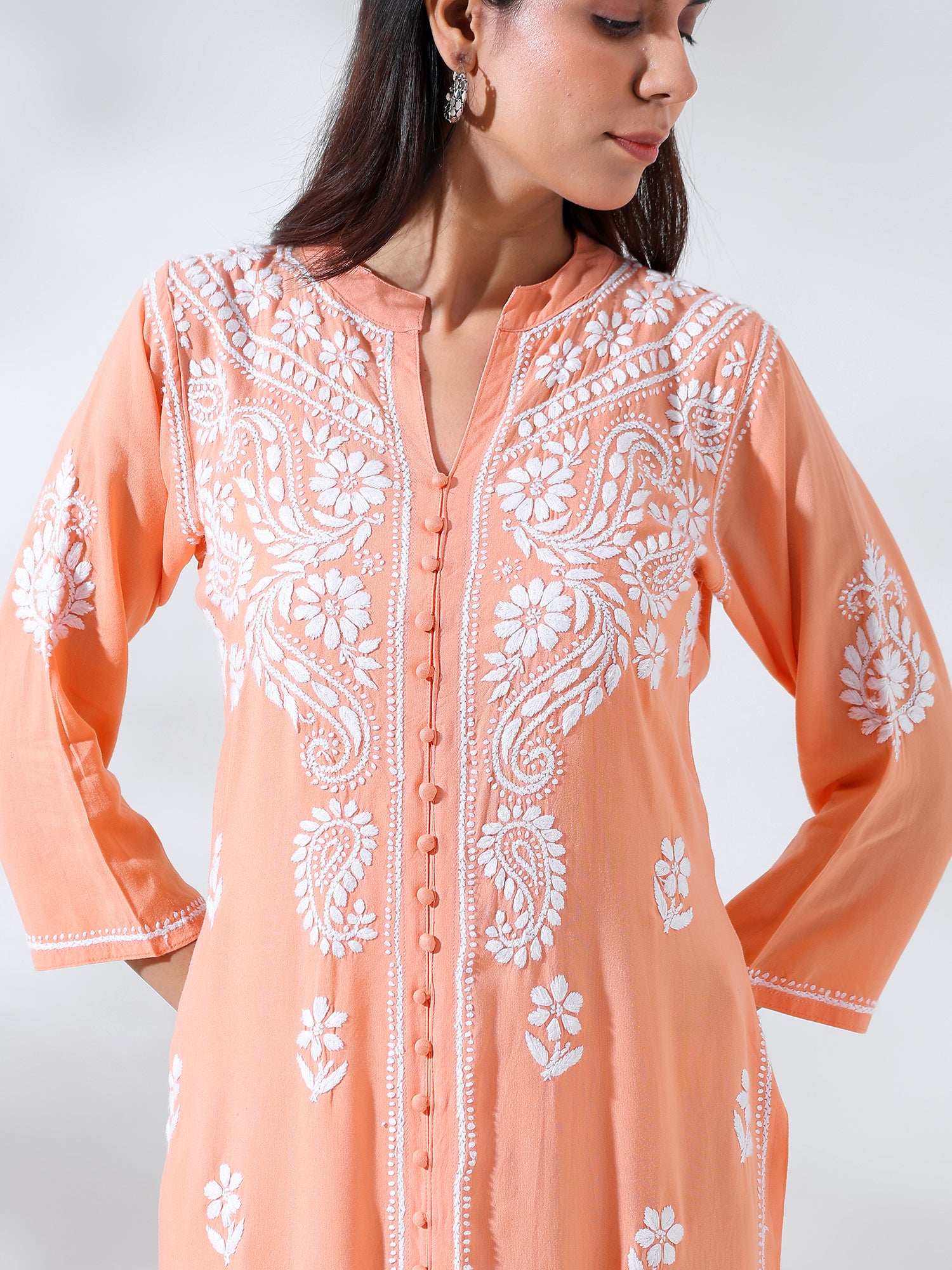 Olivia : Modal Chikankari Kurta with Mandarin Collar