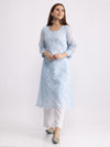 Nazakat: Blue Kota doria Chikankari with slip