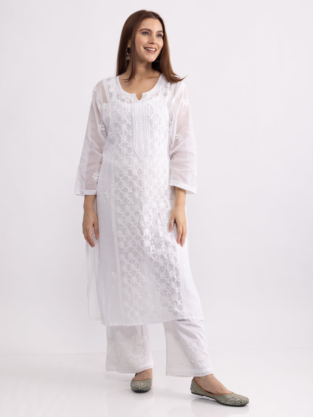 Meher! Cotton Kota doria Straight Chikankari kurta