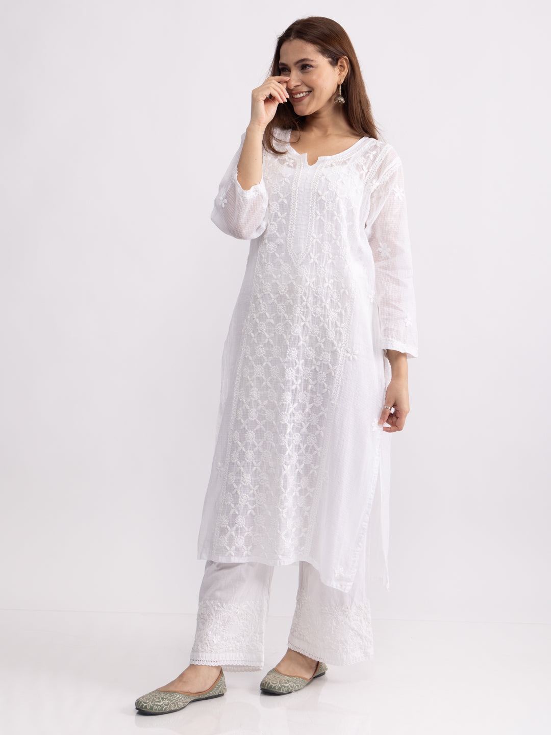 Meher! Cotton Kota doria Straight Chikankari kurta