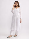 Meher! White Cotton Kota doria Straight Chikankari kurta without slip