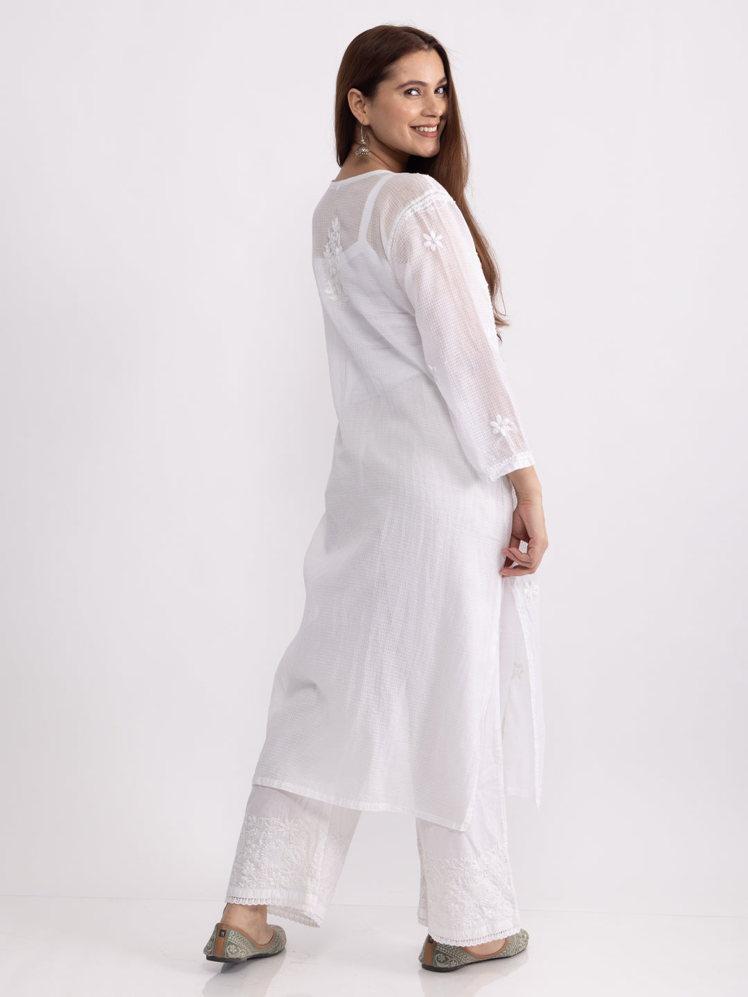 Meher! Cotton Kota doria Straight Chikankari kurta