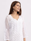 Meher! White Cotton Kota doria Straight Chikankari kurta without slip