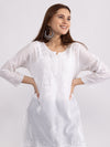Premium Chanderi Silk White Chikankari Short Kurta