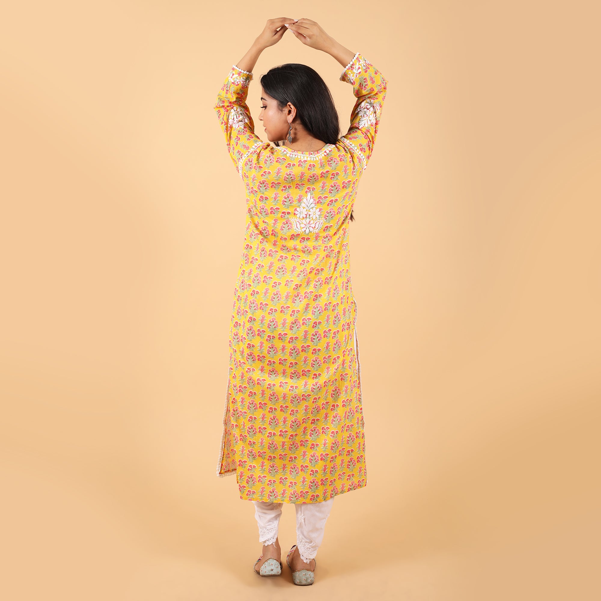 Jugni Mul cotton Chikankari Straight Kurti Yellow