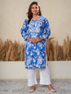 Jugni Blue Printed Mul Cotton Chikankari Straight kurti