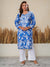 Jugni Blue Printed Mul Cotton Chikankari Straight kurti