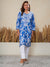 Jugni Blue Printed Mul Cotton Chikankari Straight kurti