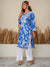 Jugni Blue Printed Mul Cotton Chikankari Straight kurti