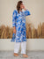 Jugni Blue Printed Mul Cotton Chikankari Straight kurti