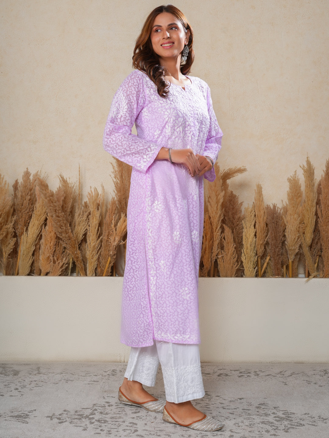 Jugni Mul Cotton Printed Straight Kurti-Purple