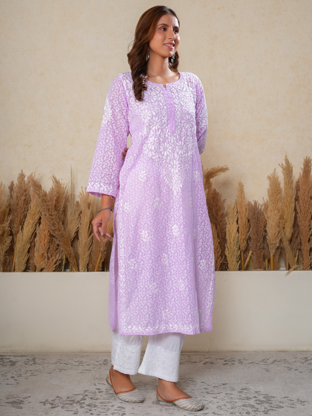 Jugni Mul Cotton Printed Straight Kurti-Purple