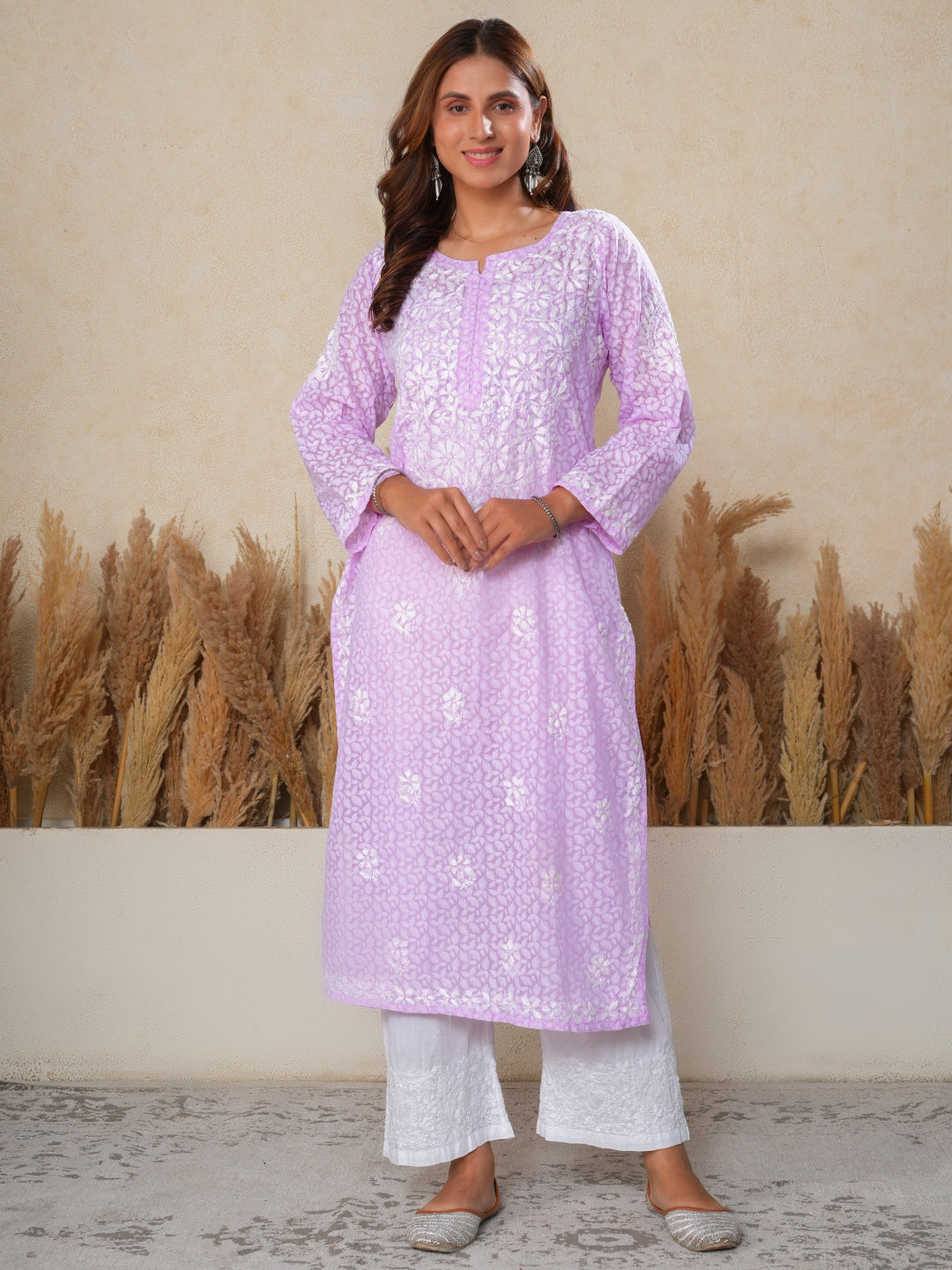 Jugni Mul Cotton Printed Straight Kurti-Purple