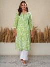 Jugni Mul Cotton Printed Straight Kurti-Light Green