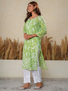 Jugni Mul Cotton Printed Straight Kurti-Light Green