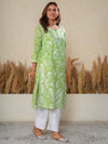 Jugni Mul Cotton Printed Straight Kurti-Light Green