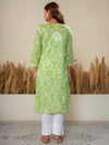 Jugni Mul Cotton Printed Straight Kurti-Light Green