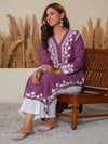Nilofar: Violet Hand embroidered Rayon Chikankari Kurti