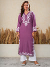 Nilofar: Violet Hand embroidered Rayon Chikankari Kurti