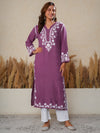 Nilofar: Violet Hand embroidered Rayon Chikankari Kurti