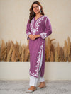 Nilofar: Violet Hand embroidered Rayon Chikankari Kurti