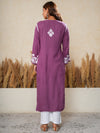 Nilofar: Violet Hand embroidered Rayon Chikankari Kurti