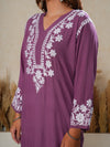 Nilofar: Violet Hand embroidered Rayon Chikankari Kurti