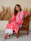 Nilofar: Pink hand embroidered Modal Chikankari Kurti