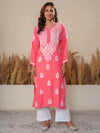 Nilofar: Pink hand embroidered Modal Chikankari Kurti