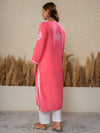 Nilofar: Pink hand embroidered Modal Chikankari Kurti