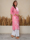 Jugni Mul Cotton Printed Straight Kurti-Pink