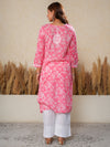 Jugni Mul Cotton Printed Straight Kurti-Pink