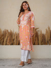 Jugni Mul cotton Chikankari Straight Kurti-Pink