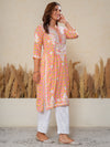 Jugni Mul cotton Chikankari Straight Kurti-Pink