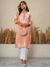 Jugni Mul cotton Chikankari Straight Kurti-Pink