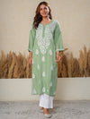 Nilofar: Sage Green hand embroidered Modal Chikankari Kurti